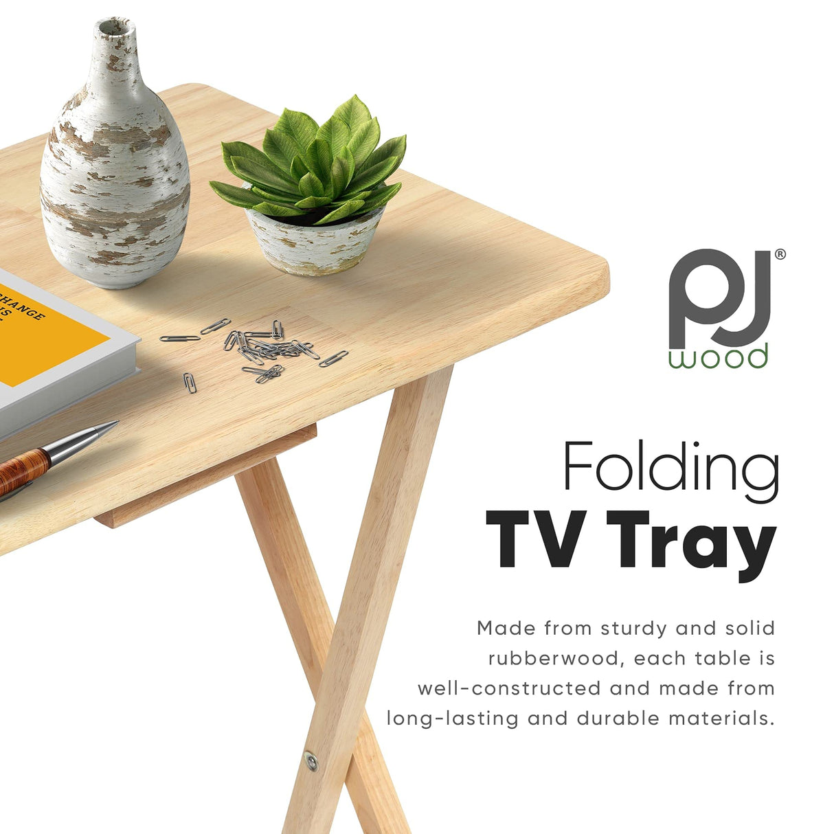 TV Snack Serving Tray Table, Solid Wood Construction with Natural Fini