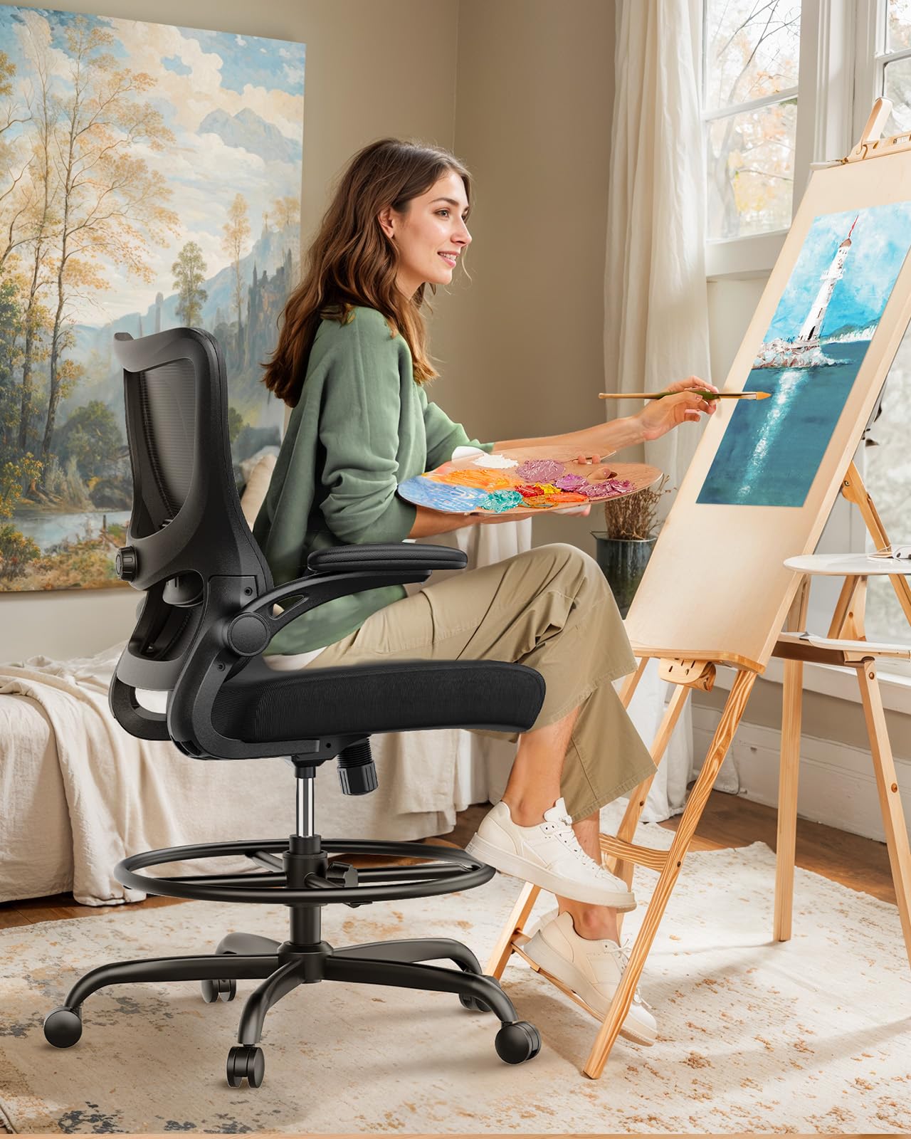 Tall Drafting Chair with Lumbar Support and Adjustable Footrest