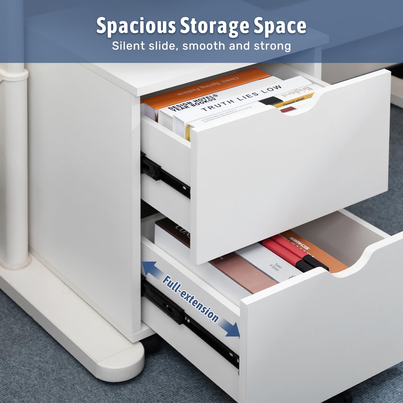Deep 2-Drawer Mobile Wood File Cabinet, Under Desk Rolling File Cabinets