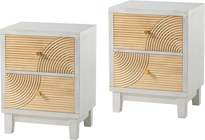 2-Drawer Farmhouse Nightstand, Mid Century Nightstand Set of 2 Fully Assembled