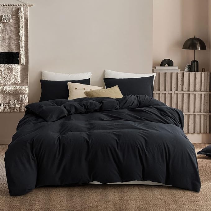 Duvet Cover King Size - Linen Feel Textured Organic Natural 100% Washed Cotton