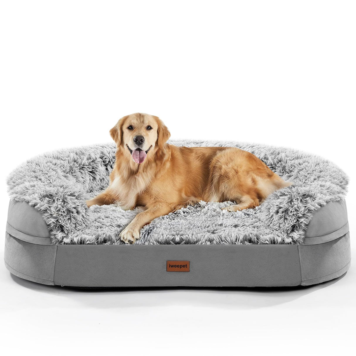 iweepet 3.7 inch Thickened Orthopedic Dog Beds for Large Dogs, Supportive Dog Bed with 28D Egg-crate Foam, Removable Washable Plush Cover, Waterproof Lining, Half-Round Design for Puppy,Senior Dog