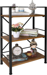 Rustic Bookshelf, 3 Tier Real Wood Bookshelf, Metal Book Shelf for Storage, Black Bookcase, 12.6" D x 23.62" W x 36.61" H
