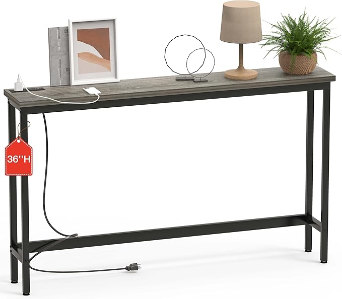 35'' High Narrow Console Table, Behind Couch Table with Outlet, Long Table