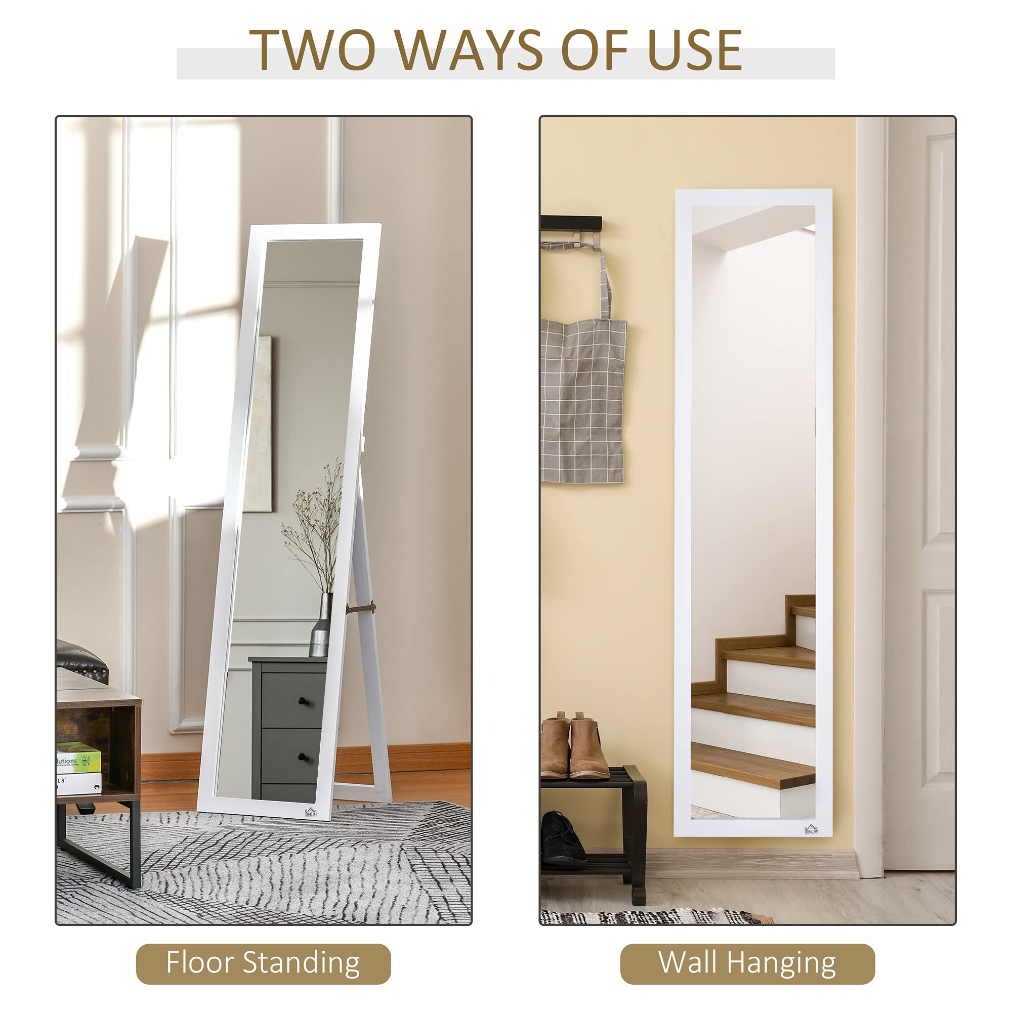 Full Length Glass Mirror, Freestanding or Wall Mounted Dress Mirror for Bedroom