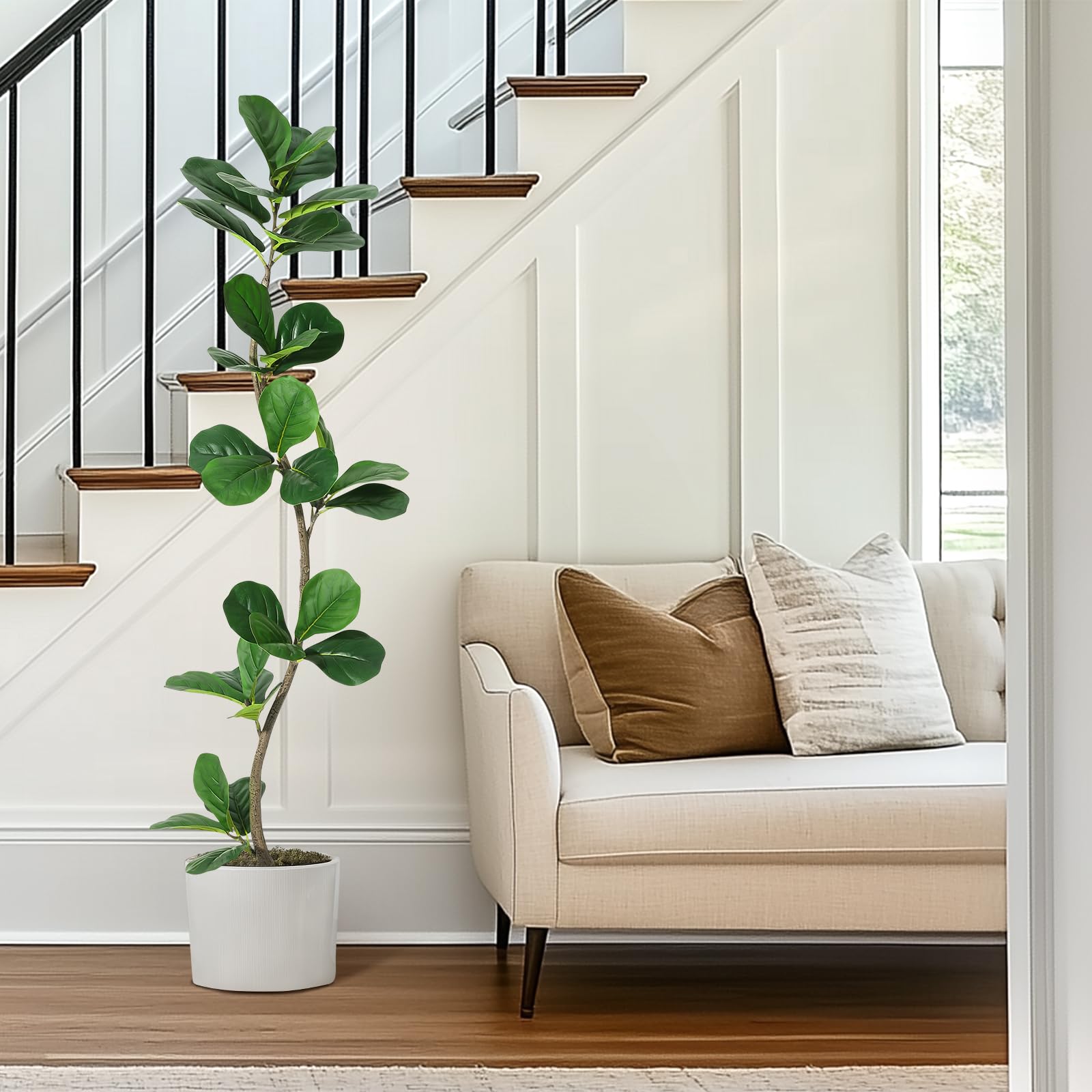Artificial Fiddle Leaf Fig Tree - 5FT Fake Plant with Black Planter