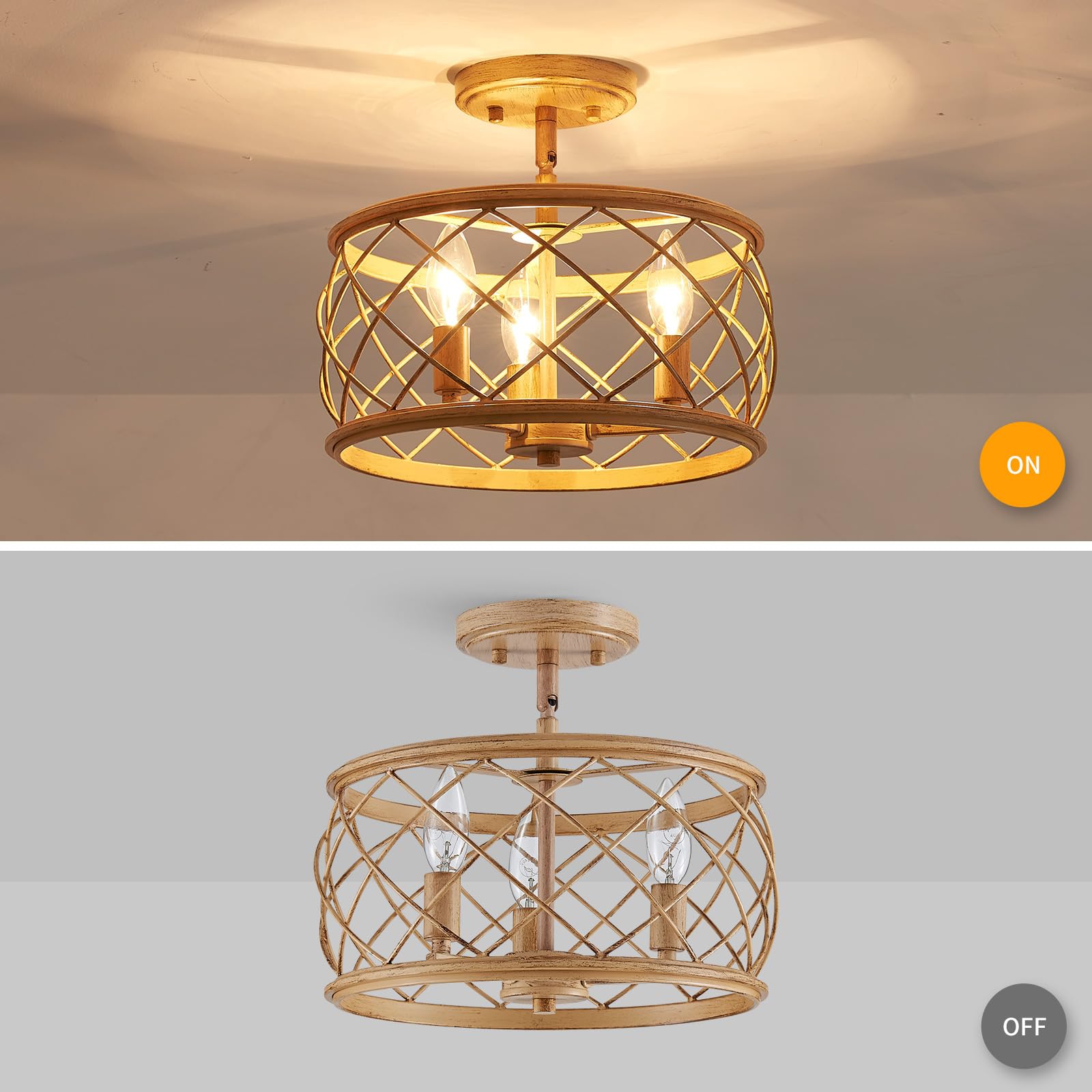 Flush Mount Ceiling Light, 12.8 Inch Drum Light Fixtures Ceiling Mount