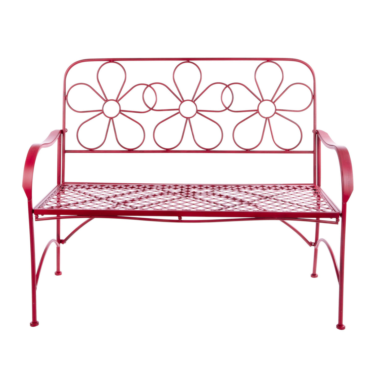 45" L Indoor/Outdoor 2-Person Metal Garden Bench with Daisy Backrest, Red