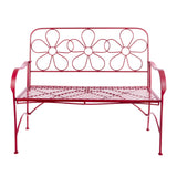 45" L Indoor/Outdoor 2-Person Metal Garden Bench with Daisy Backrest, Red