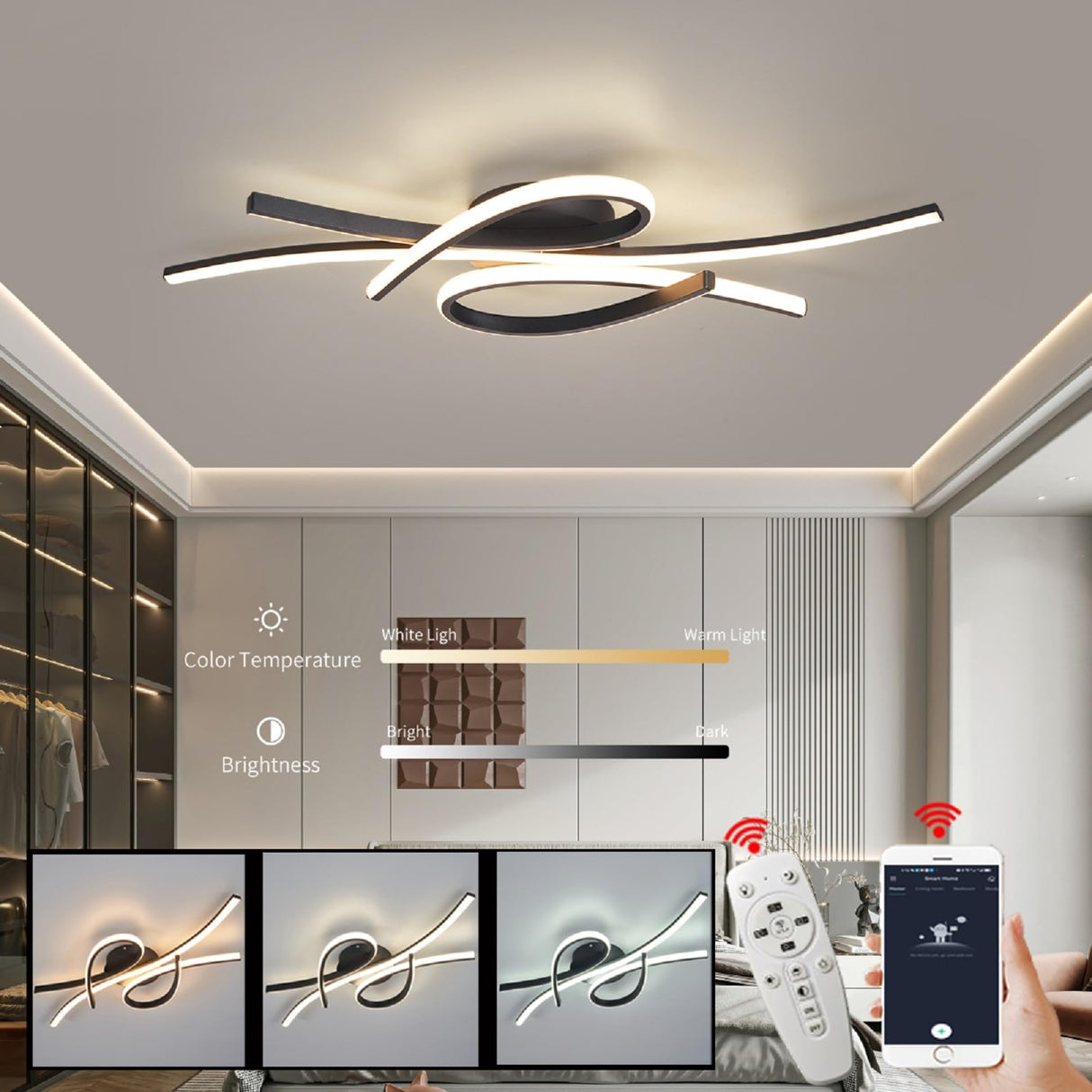 Modern LED Ceiling Light Fixture - 40W Flush Mount Chandelier