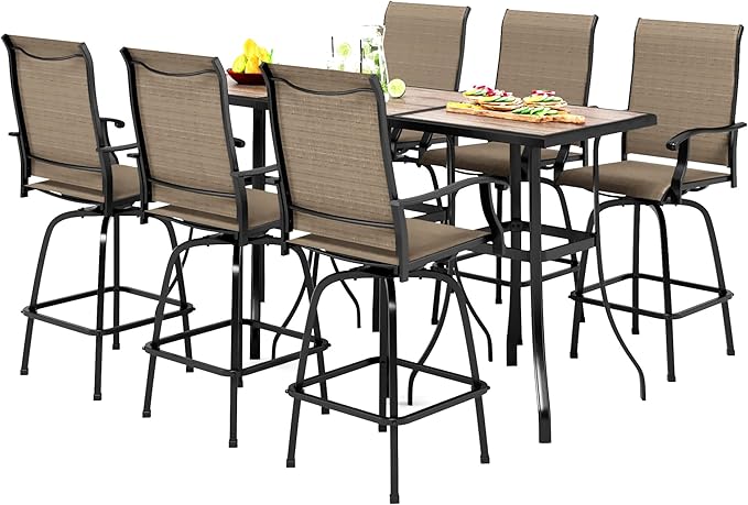 Outdoor Swivel Patio Bar Set of 9, Patio Bar Table and Chairs Set