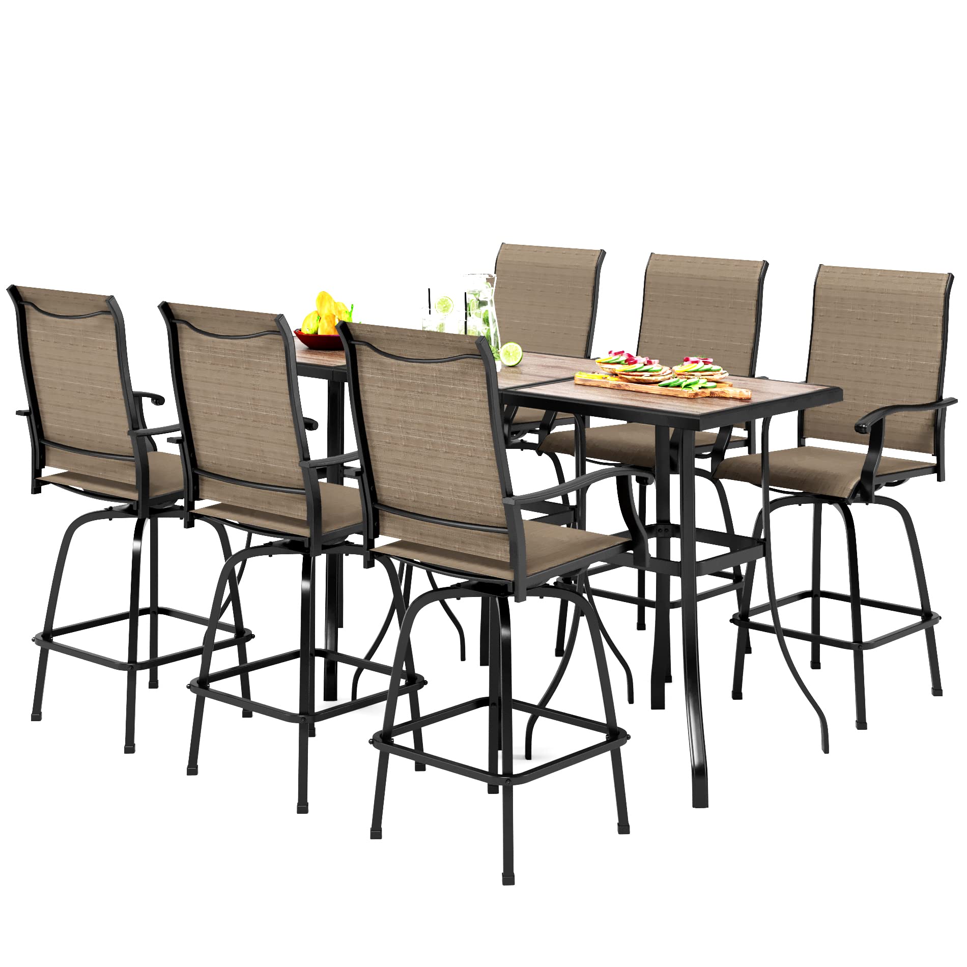 Outdoor Swivel Patio Bar Set of 9, Patio Bar Table and Chairs Set