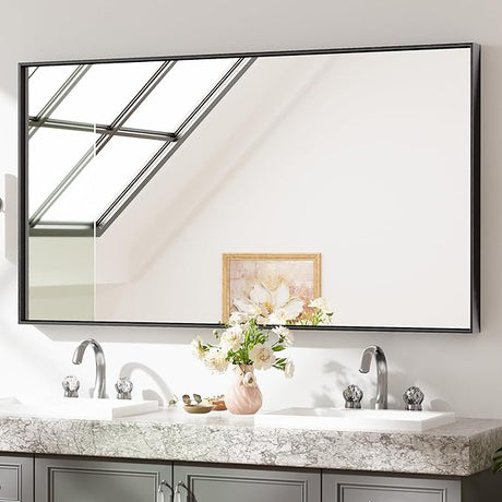 Brushed Silver Mirror for Over Sink 55 x 30 in Large Bathroom Vanity Mirror Metal Framed