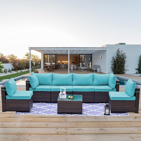 Outdoor Patio Furniture Set 6 Pieces Sectional Rattan Sofa Set Brown PE Rattan Wicker