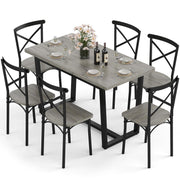 7-Piece Dining Table Set for 6, Rectangular Metal Frame Table with 6 Chairs, Modern Table