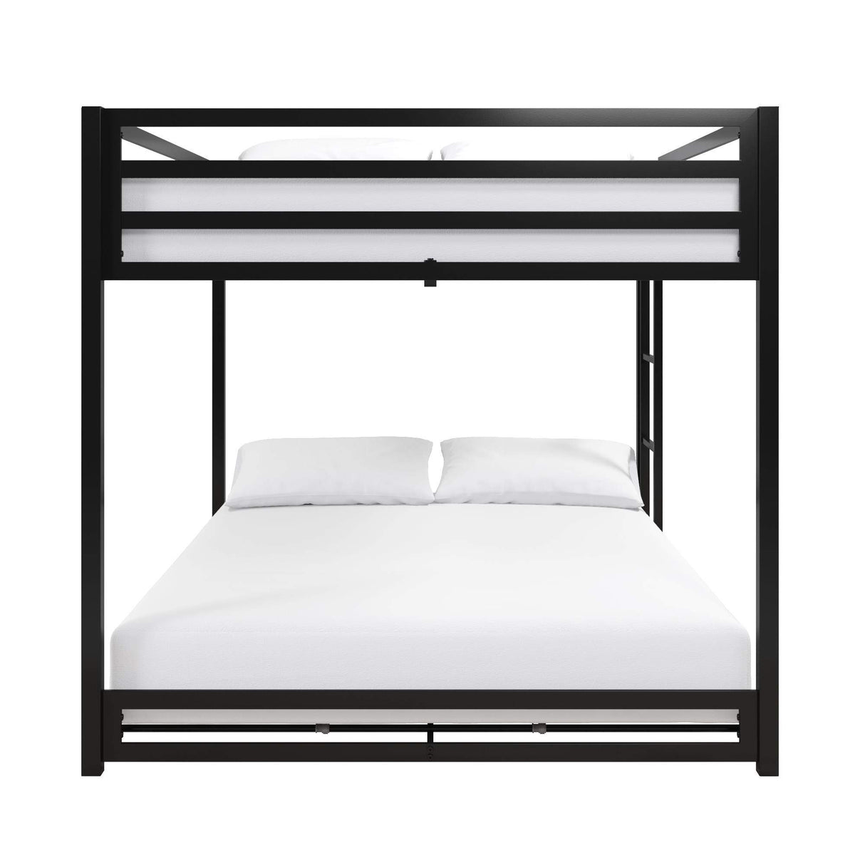 Metal Bunk Bed Frame for Kids, With Built-in Ladder, High Guardrail and Metal Slats, Floor Bed Bottom Bunk, No Boxspring Required, For Small Spaces, Full-Over-Full, Black