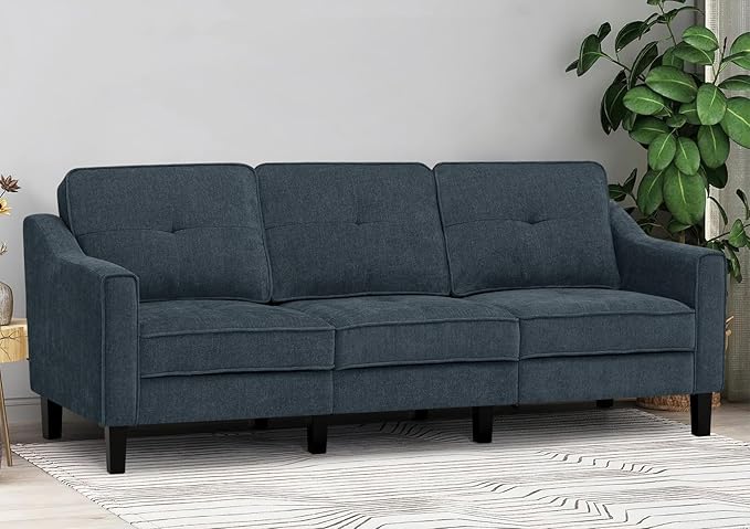 84 Inches Fabric 3-Seats Sofa with Tufted Backrest Cushion, Chenille Modern Couch