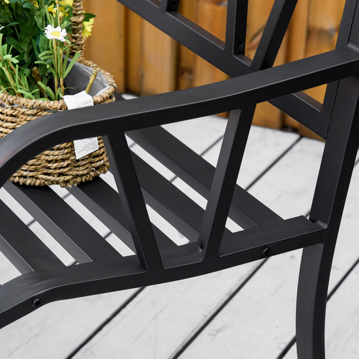 50" Outdoor Bench, Metal Garden Bench with V-Shaped Pattern Backrest, Porch Bench
