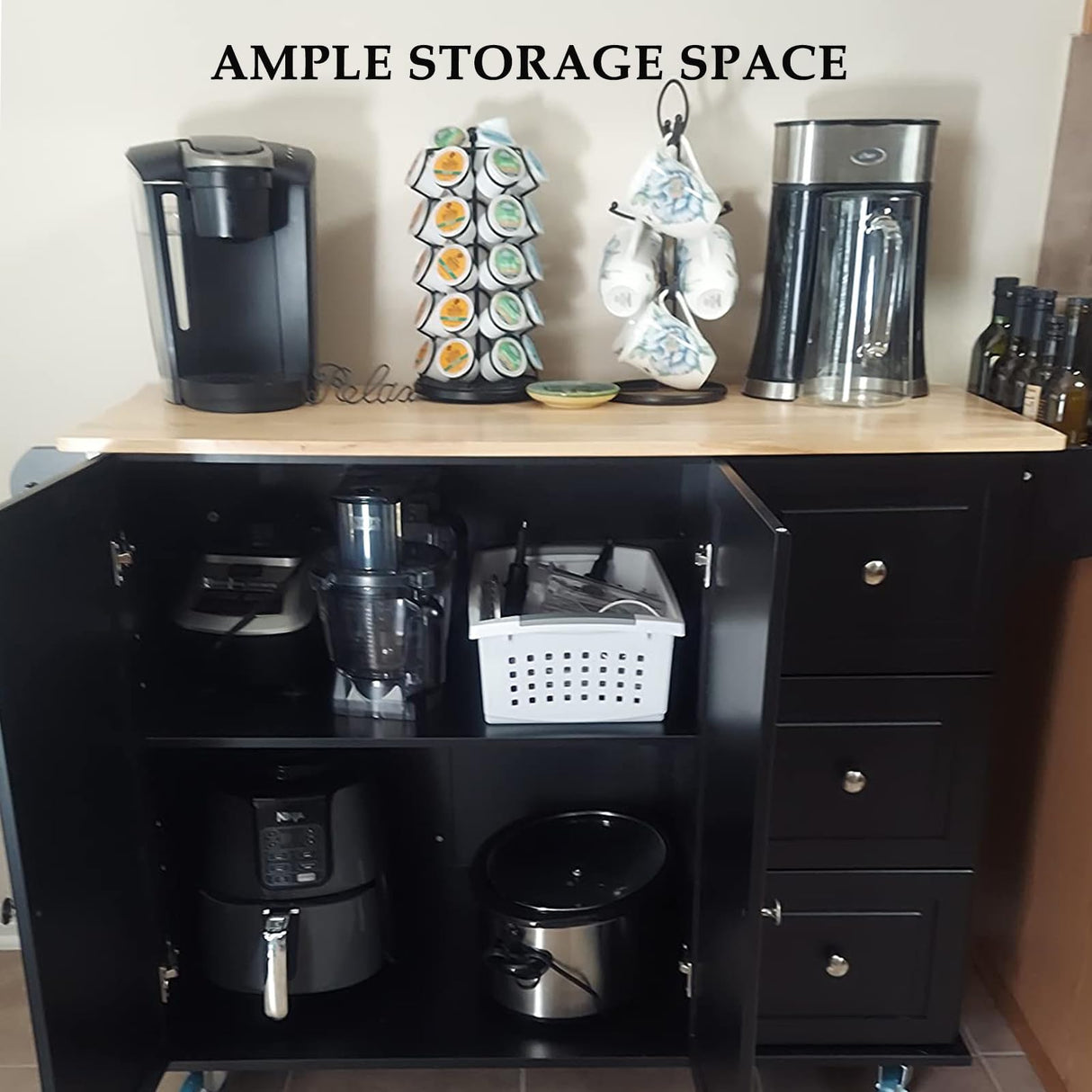 Rolling Kitchen Island with Storage - Portable Kitchen Island with Drop Leaf