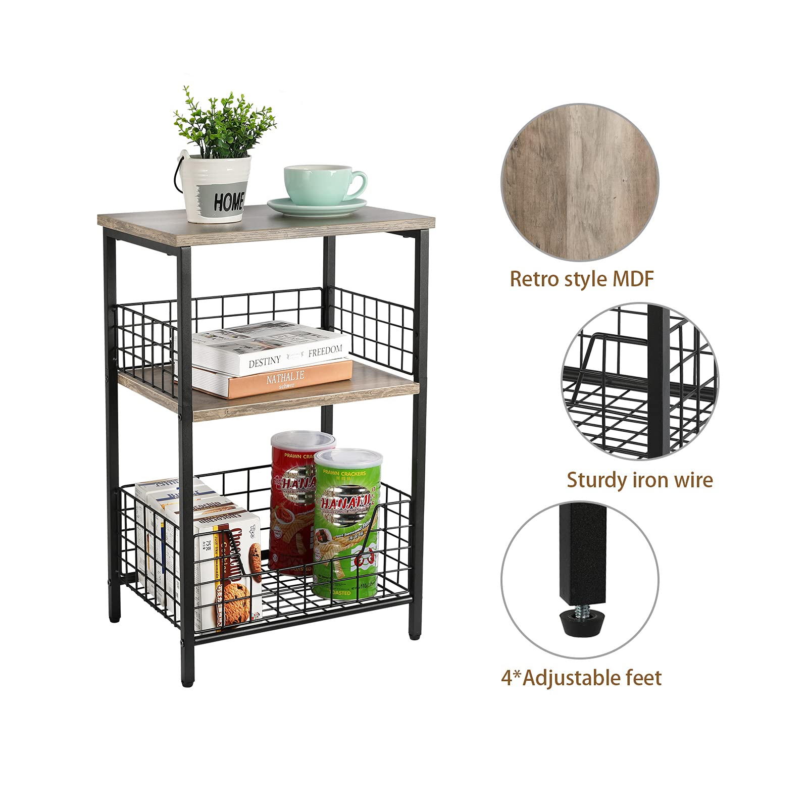 Side Table, Small End Table Record Player Stand with Storage, Vinyl Record Storage Night