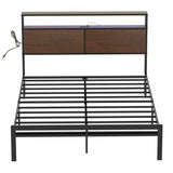 Full Bed Frame with Storage Headboard Metal Platform Bed with LED Lights USB Ports