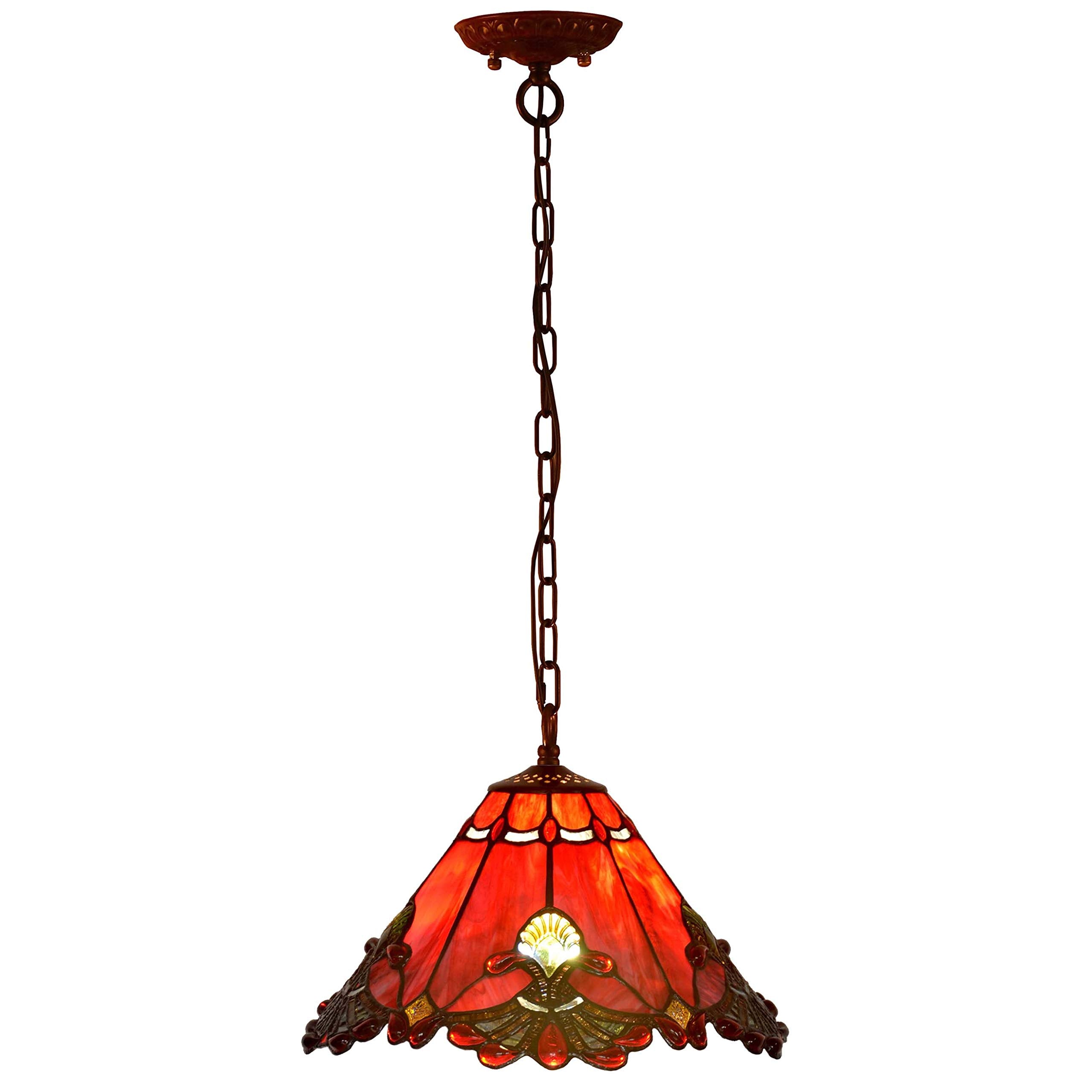 Baroque Tiffany Stained Glass Pendant Light - 13 Inch Red Shade
