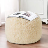 Round Stuffed Pouf Ottoman, Long Faux Fur Poufs with Foam Chunk Filling