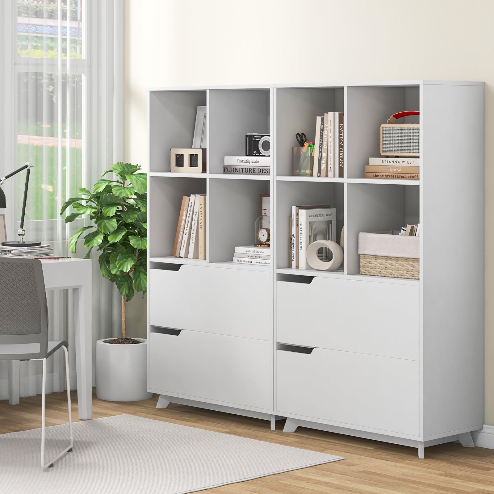 51" Tall Bookcase with 2 Drawers, 4-Tier Open Bookshelf