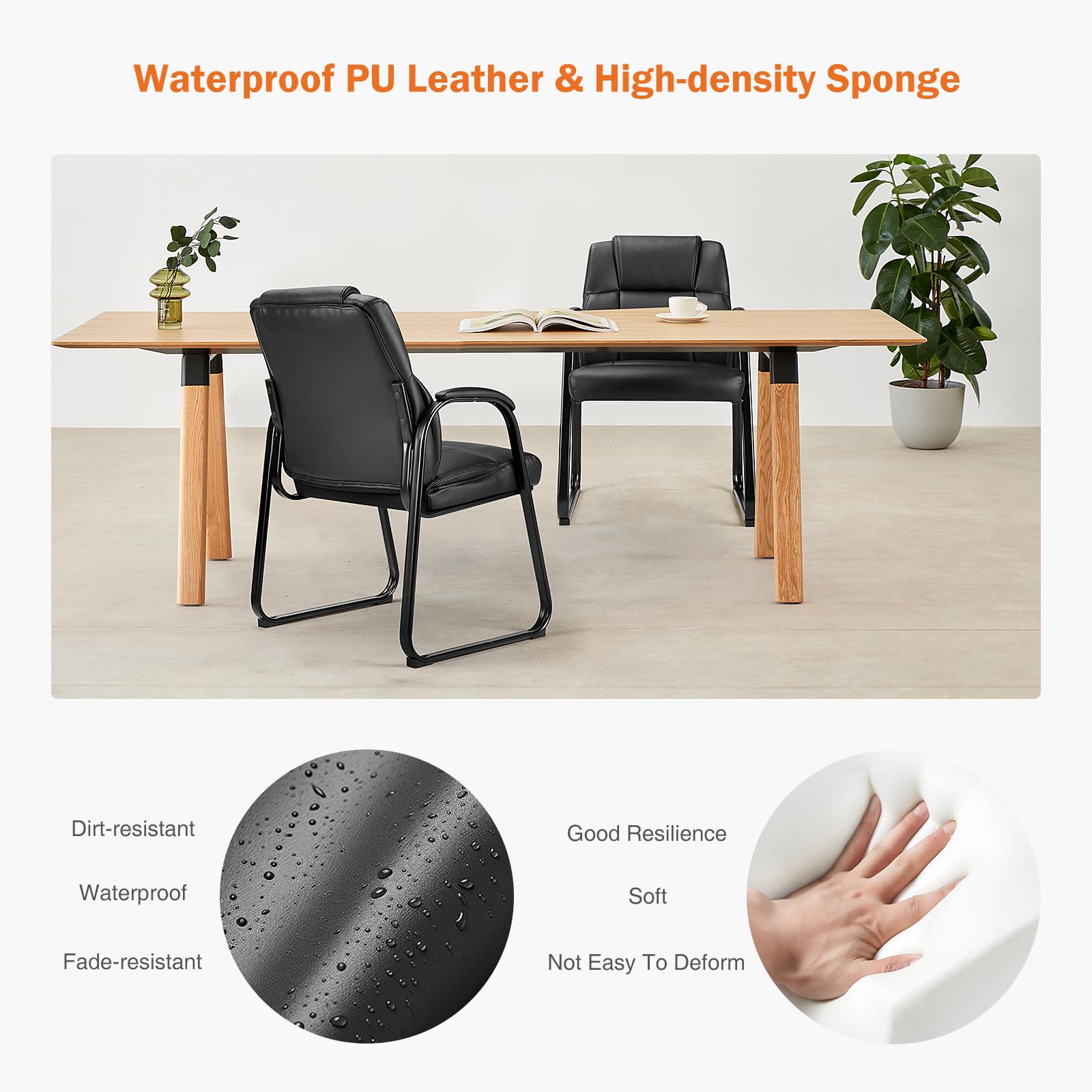 Office Guest Chair Set of 2, Leather Stationary Waiting Room Chairs No Wheels