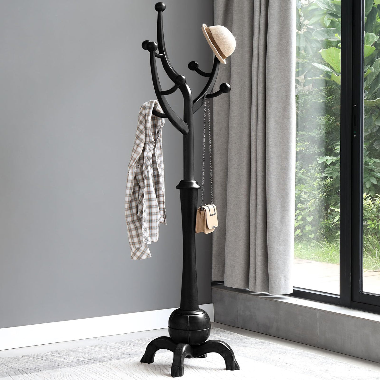 Heavy Duty Coat Rack Freestanding Wood Tree Rack with 8 Hooks, Unique Design Tree