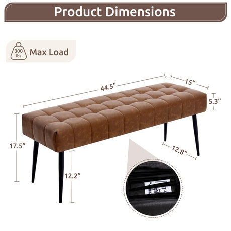 44.5”Bedroom Bench, Modern Faux Leather End of Bed Bench with Metal Legs