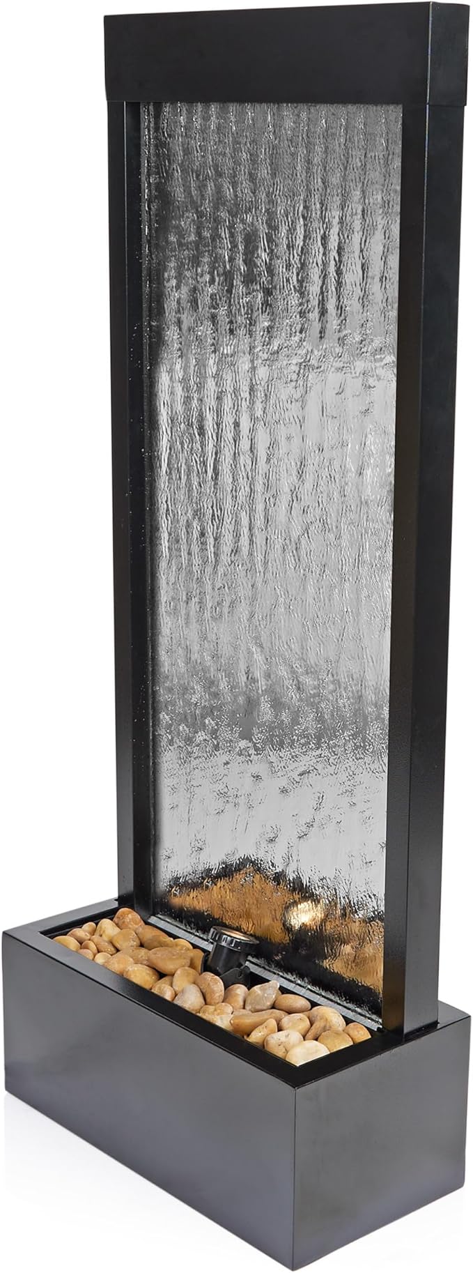 Mirror Waterfall Fountain with Stones & Lights - Zen Indoor/Outdoor Decor for Office