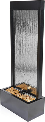 Mirror Waterfall Fountain with Stones & Lights - Zen Indoor/Outdoor Decor for Office