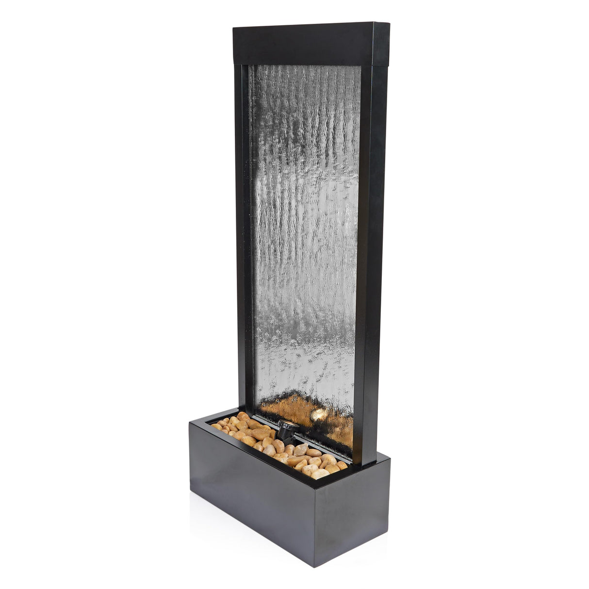 Mirror Waterfall Fountain with Stones & Lights - Zen Indoor/Outdoor Decor for Office