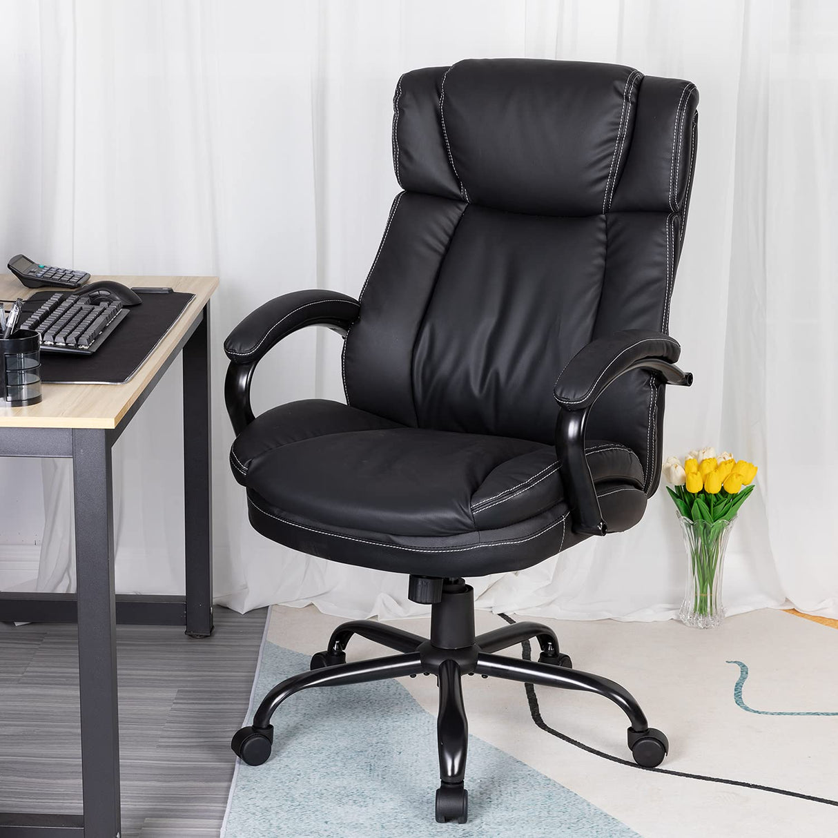 Office Chair 500lbs Wide Seat Ergonomic PU Leather Desk Chair Adjustable Rolling Swivel