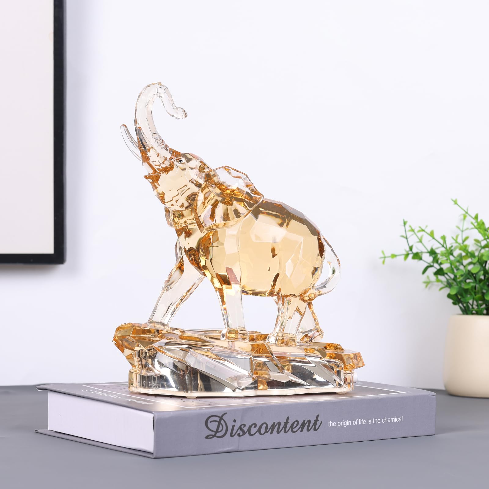 Acrylic Glass Lucky Elephant Statue, Faux Crystal Glass Elephant Gift, Suitable
