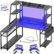 L Shaped Gaming Desk with Hutch - 47" Reversible Computer Desk