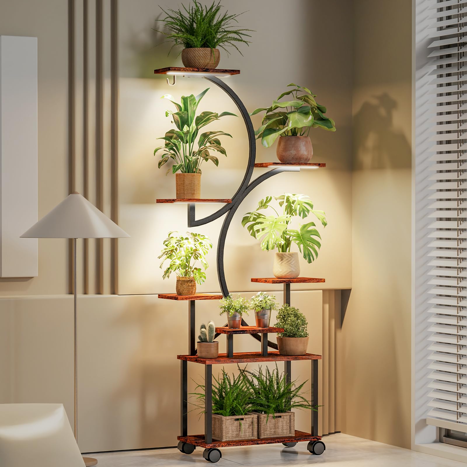 8-Tiered Plant Stand Indoor with Grow Lights, Metal Flower Stands for Indoor Plants