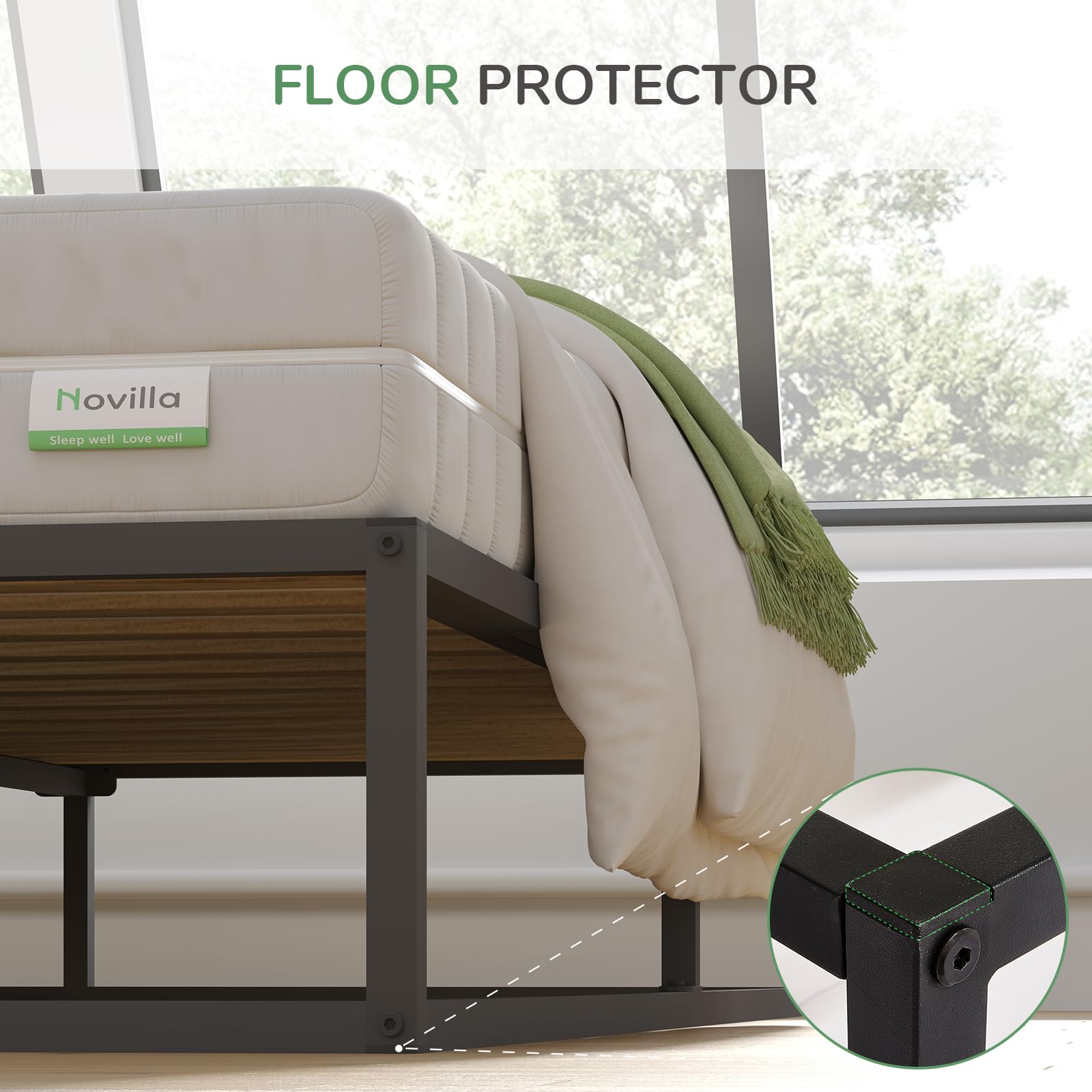 Metal Platform Bed Frame, Wood Slat Support, No Box Spring Needed, Easy Assembly