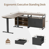 66 Inch Executive L Shaped Standing Desk with 2-Drawer File Cabinet