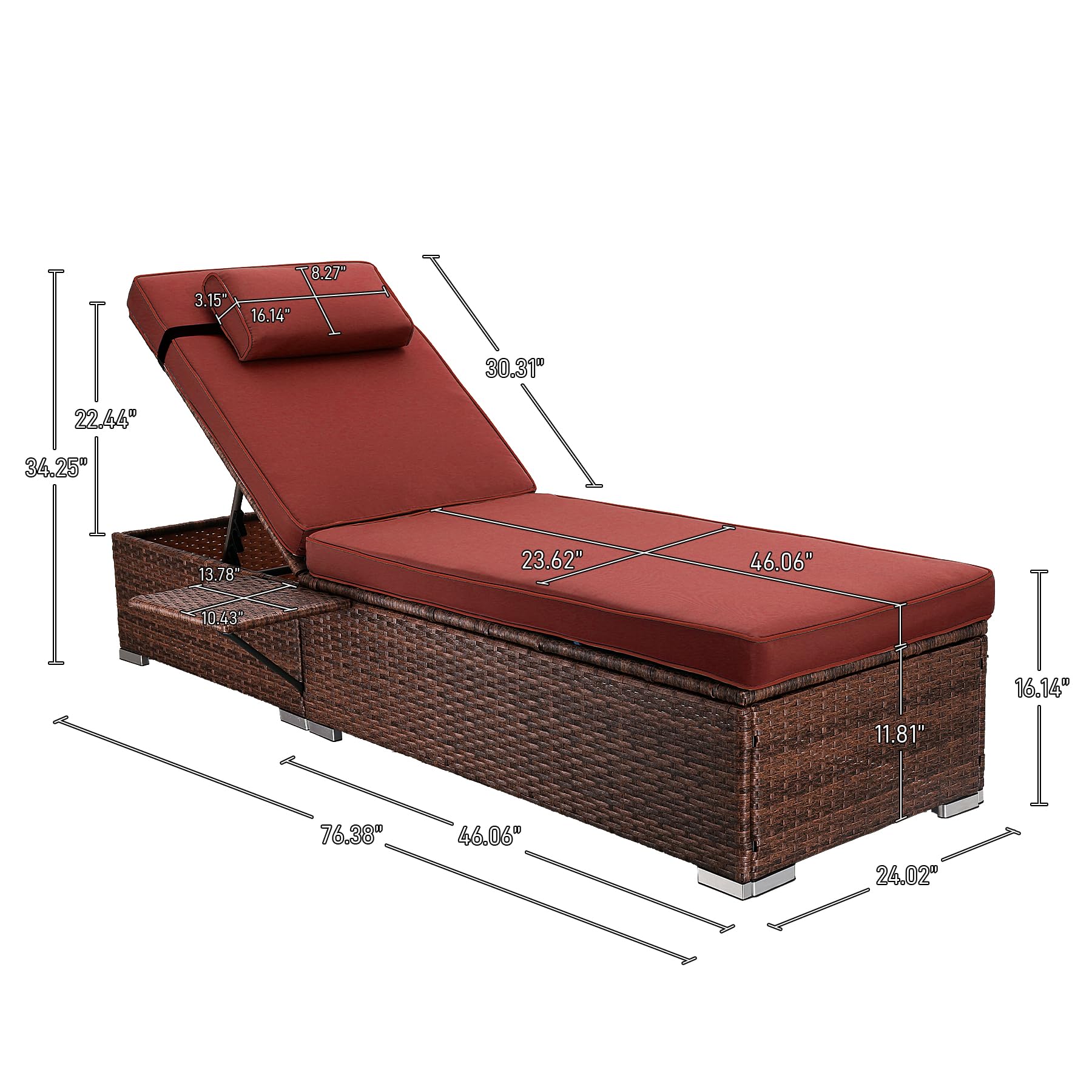 OUYESSIR Lounge Chairs for Outside, Adjustable 5 Position Patio PE Rattan Pool Lounge Chair with Cup Holder, Outdoor Reclining Wicker Chairs Set of 2 for Poolside Deck Beach Yard (Brown-Red)