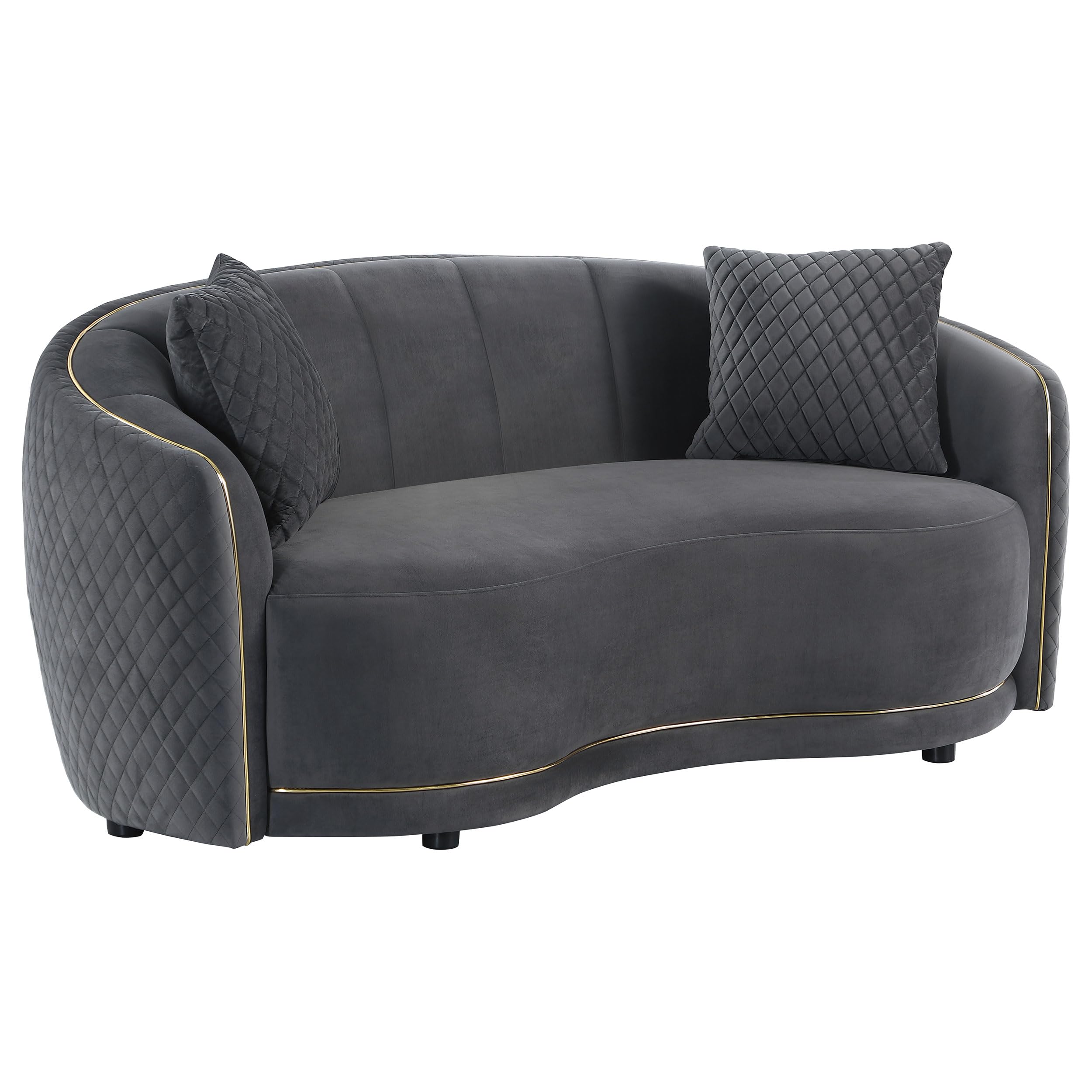 Furnishings Brookside Velvet Upholstered Curved Loveseat Dark Grey