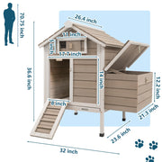 Ketive Chicken Coop Chicken House Outdoor with Removable Trays, Wooden Rabbit Hutch Poultry Cage with Nesting Box, Indoor Hen House Chicken Cage with Ramp for Garden Backyard (32"L x 23.6"W x 36.6"H)