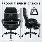 350lbs Reclining Office Desk Chairs with Back Support Footrest, PU Leather Wide