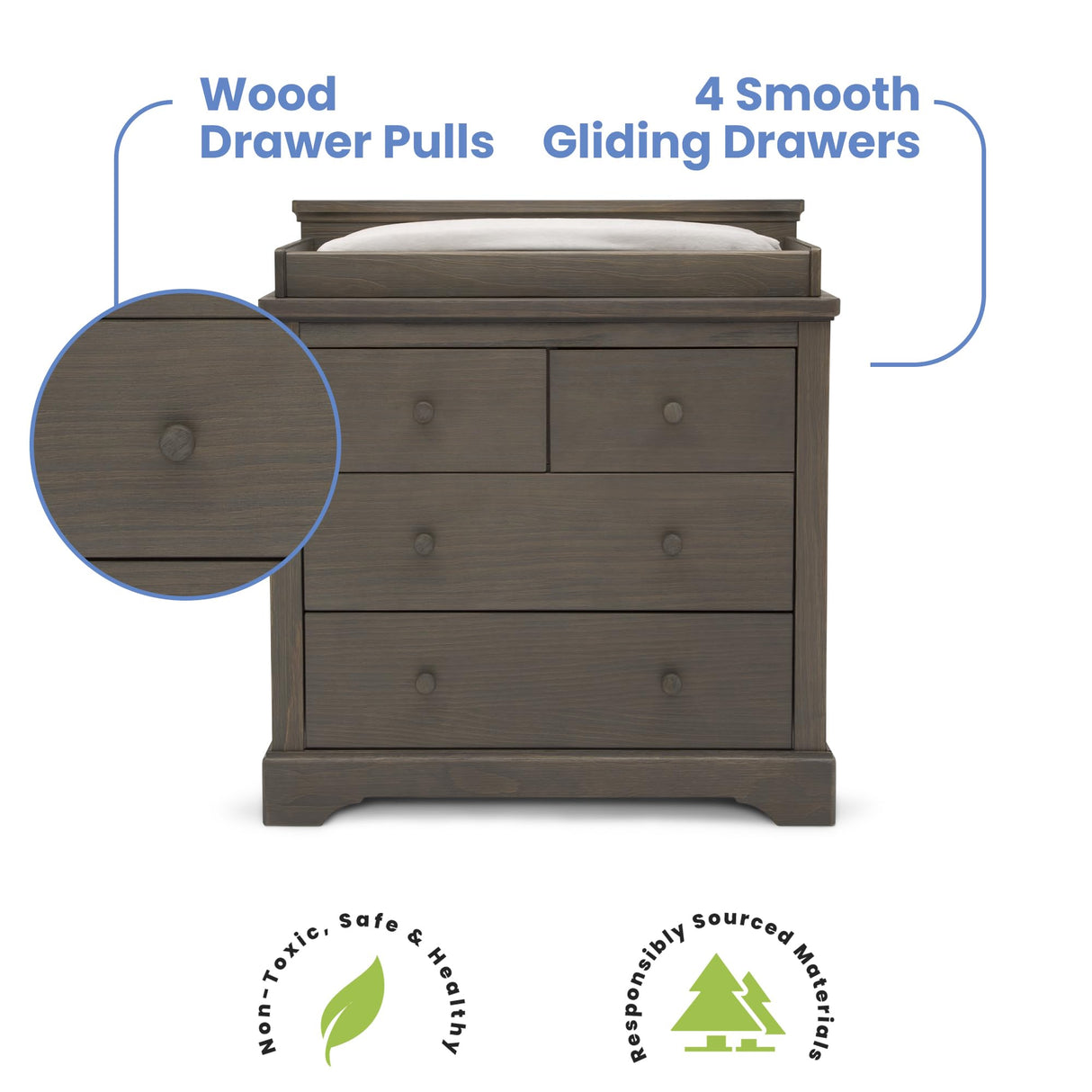 Kids Paloma 4 Drawer Dresser with Changing Top and Interlocking Drawers - Greenguard