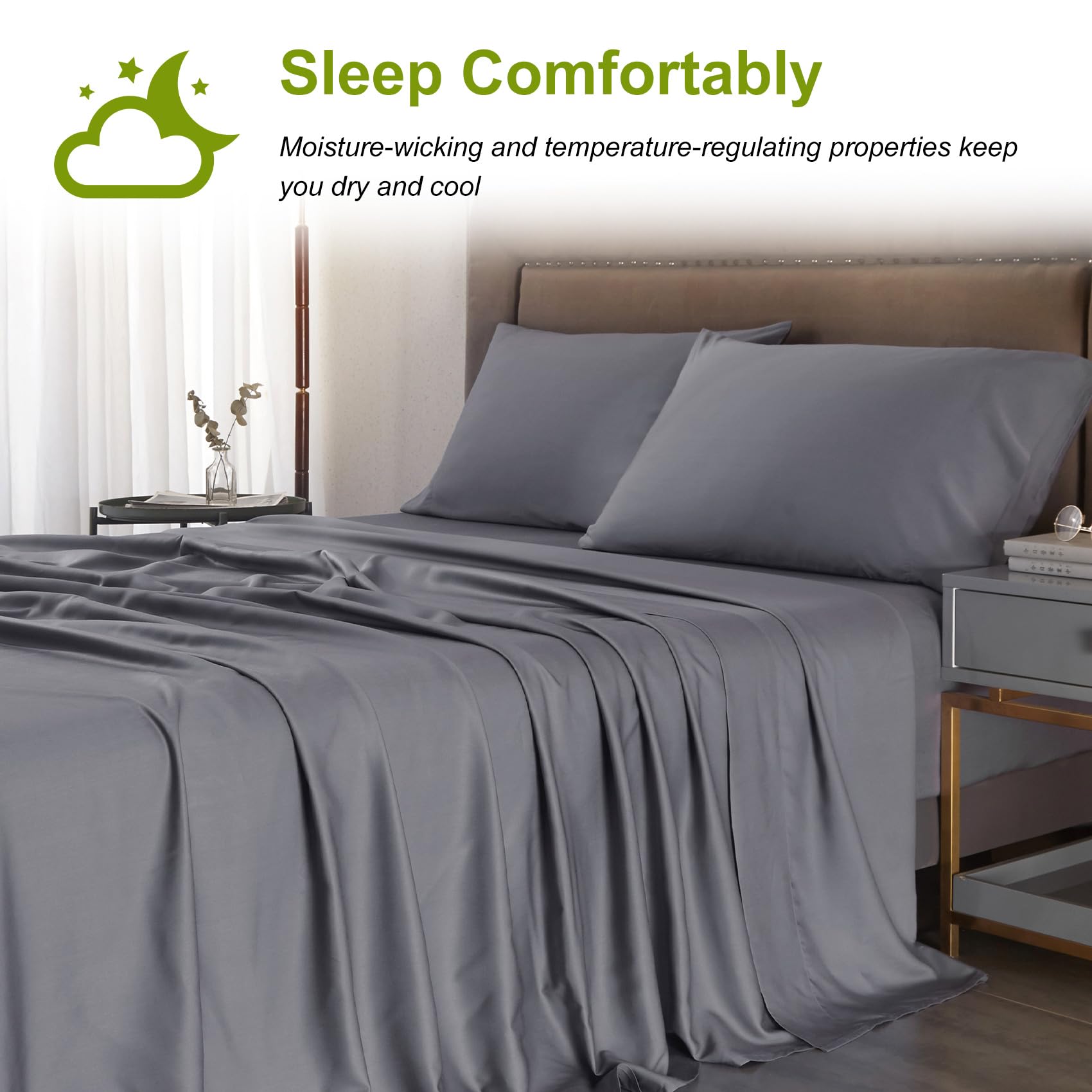 Deep Pocket King Sheets, Rayon Derived from Bamboo, Extra Deep Pocket up to 18"-24",
