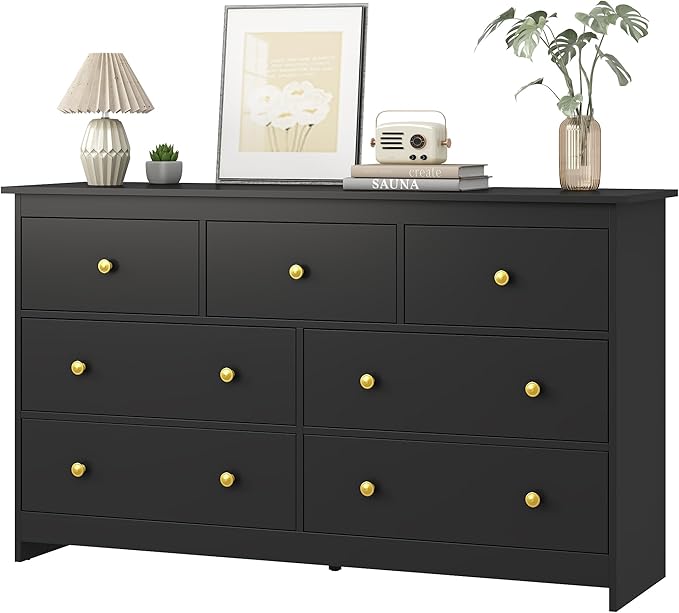 7 Drawer Dresser for Bedroom, 55 Inch White Wooden Large Dresser