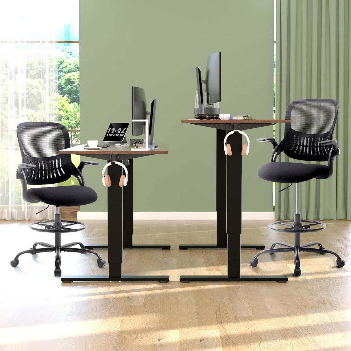 Drafting Chair, Tall Office Chair Tall Standing Desk Chair Counter Height Adjustable Office Chair with Flip-up Arms