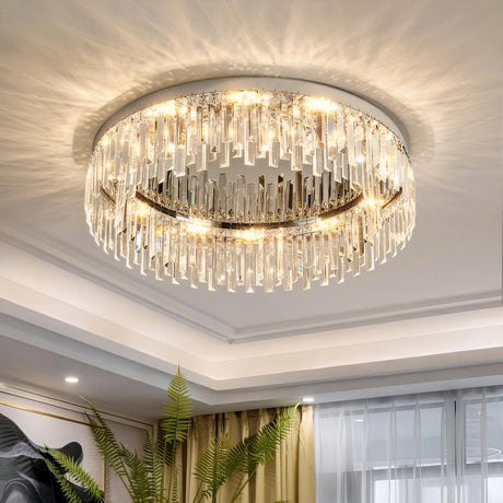 24in Crystal Chandeliers Flush Mount Ceiling Light, 8 Lights Modern Crystal Ceiling Light,