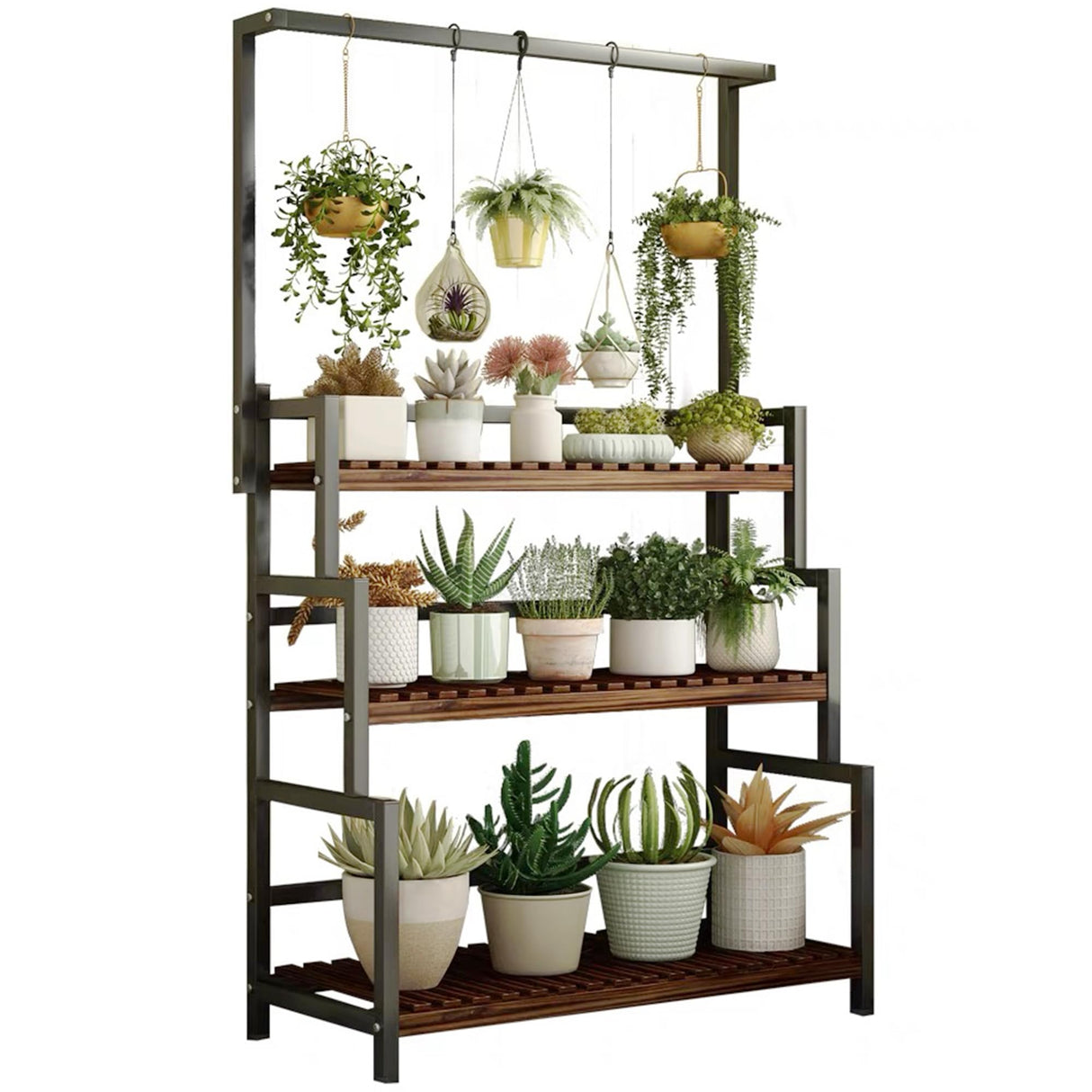 3-Tier Hanging Plant Stand Indoor, 68 Inch Tall Metal Plant Shelf for Indoor Multiple Plants